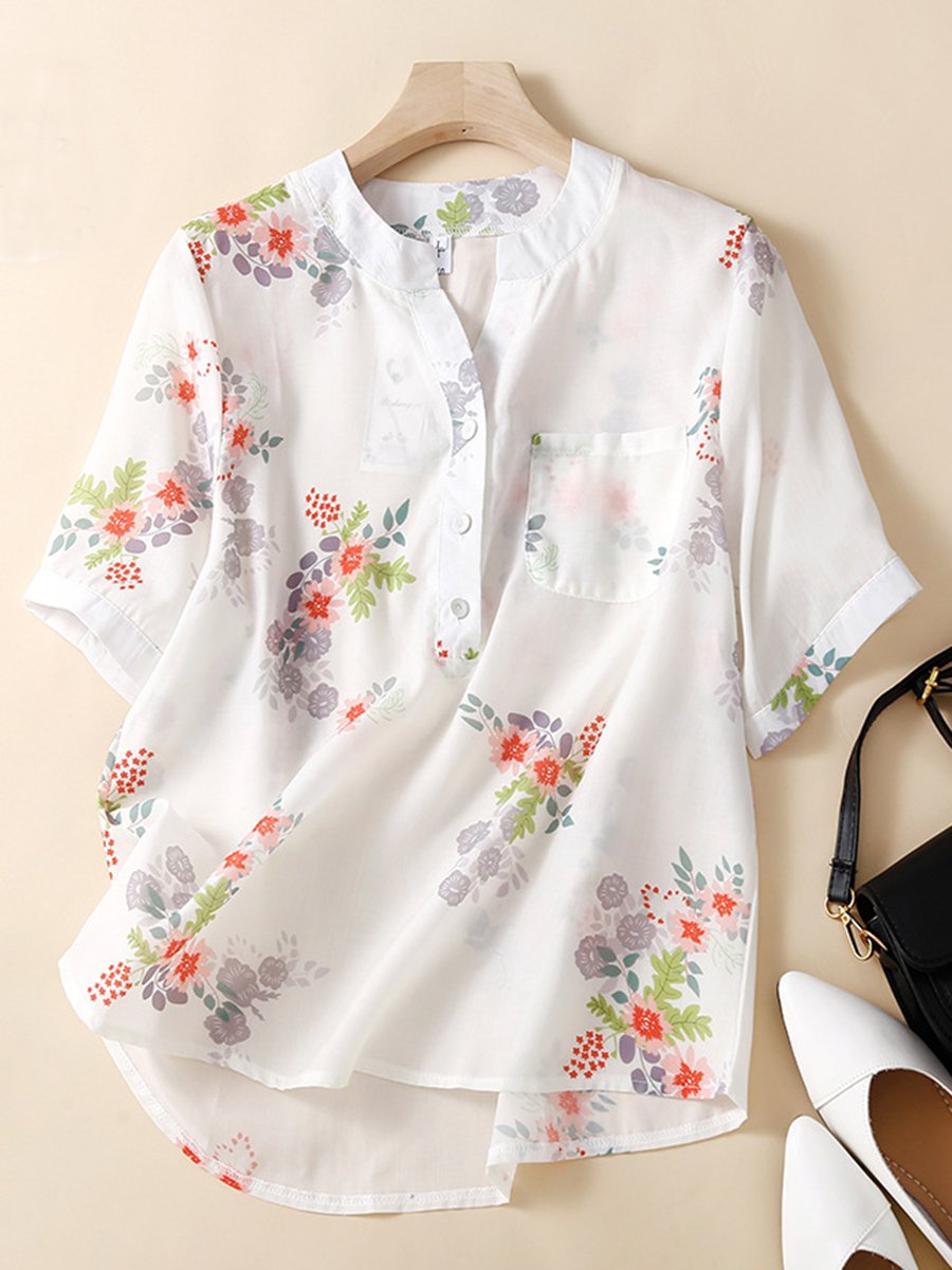 Cotton Linen Lapel Collar Loose Shirt