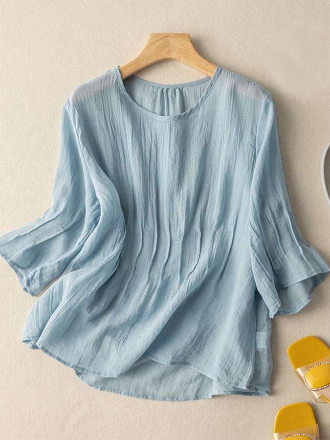 Solid Color Cotton And Linen Loose All-Match Shirt