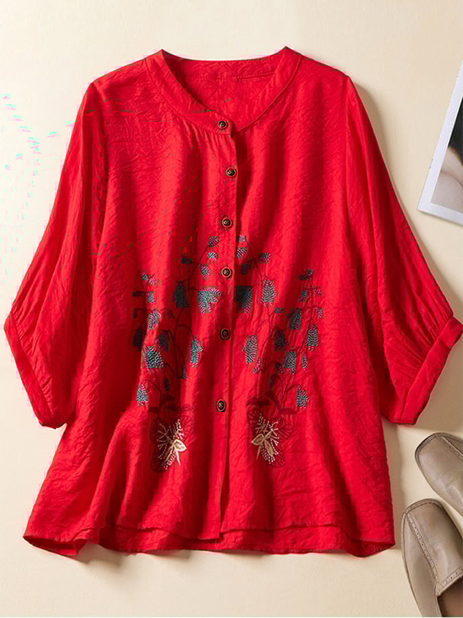 Vintage Cotton And Linen Embroidered Loose Shirt