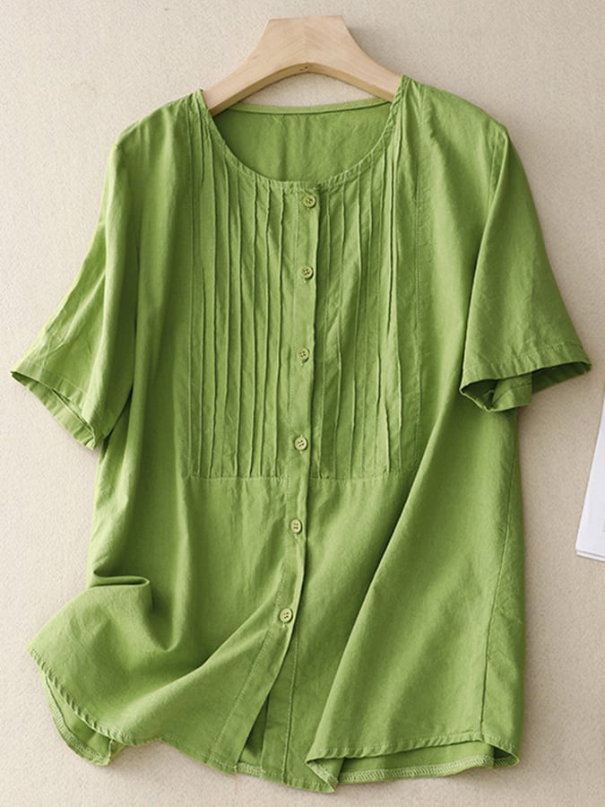 Cotton Linen Solid Color Casual Top